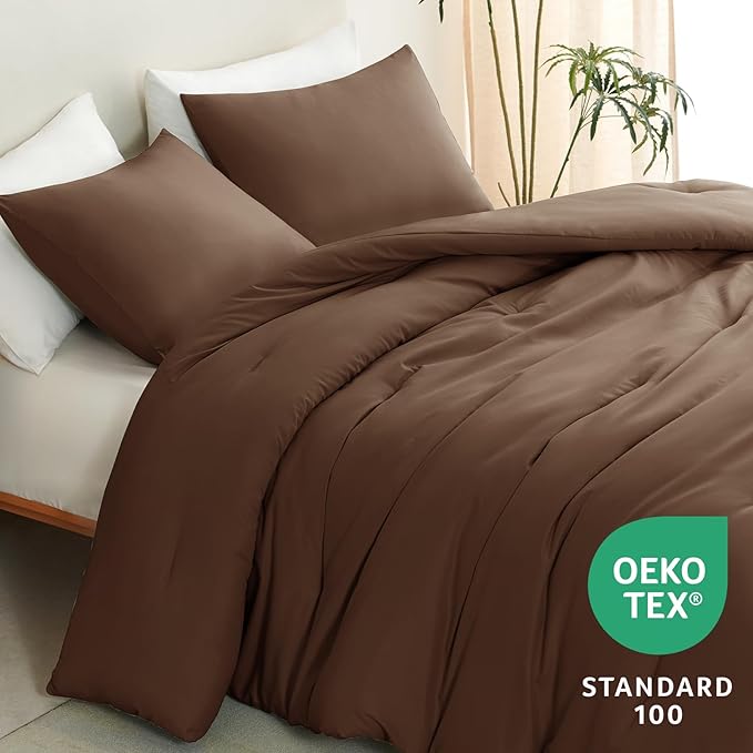 CozyLux Twin Comforter Set Brown, 2 Pieces Twin Extra Long Solid Breathable - Image 9