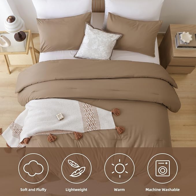 ROSGONIA King Size Comforter Set Dark Khaki - Image 5