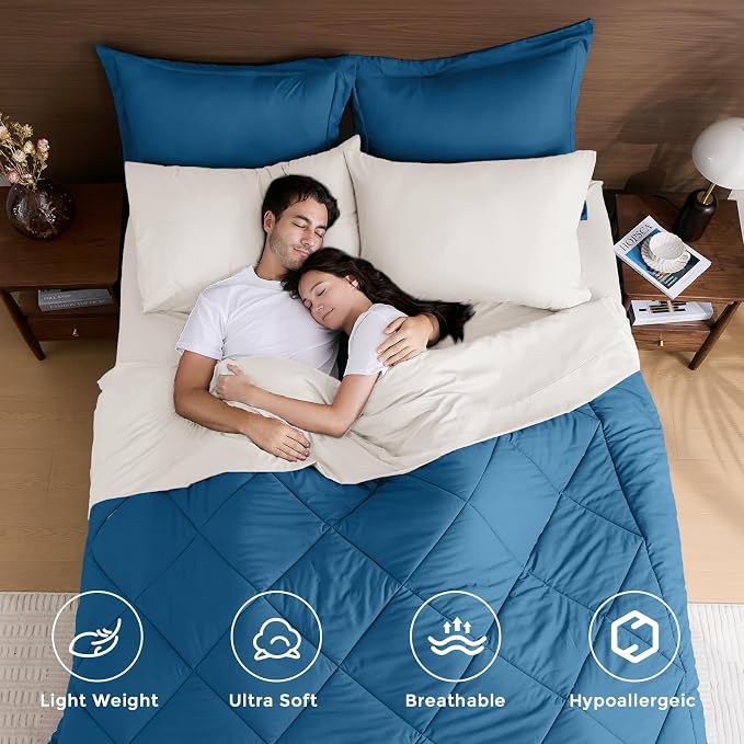 HEVUMYI Teal Blue & Ivory Full Comforter Set - Image 5