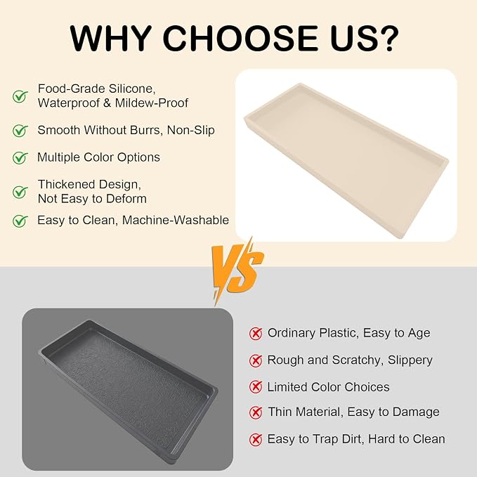 Bathroom Vanity Tray Beige, Silicone 11.8 x 5 Inch Toilet Tank Tray Decor - Image 5