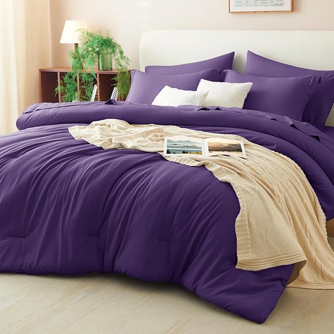 CozyLux King Size Comforter Set Purple, 7 Pieces Bed in a Bag King Comforter Set by CozyLux