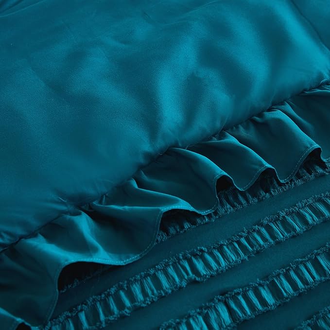 WONGS BEDDING Teal Comforter Set King, 3 Pieces Ruffle Farmhouse Shabby Chic - Image 6