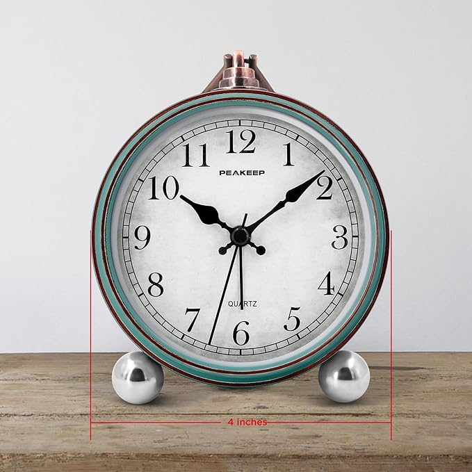 Peakeep 4" Small Battery Operated Antique Retro Analog Alarm Clock - Image 7