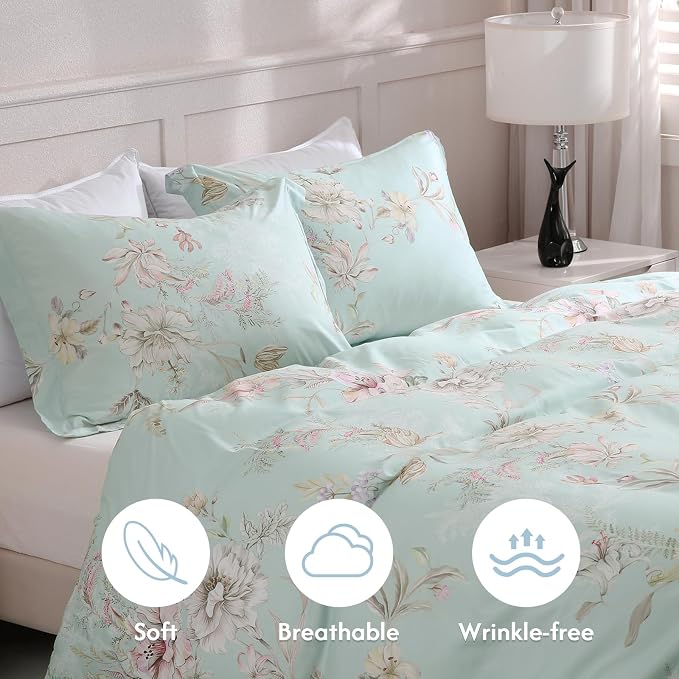 LONAVA Queen Flower 3 Pcs Duvet Cover Set, Breathable Soft Microfiber Light - Image 3
