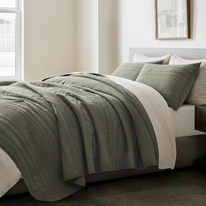 EVERGRACEHOME 100% Cotton Modern Lines Quilt Set King Size, Pre-Washed Soft - Image 5