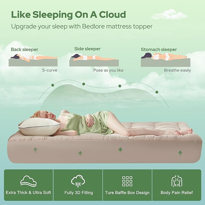 BEDLORE Twin XL Mattress Topper Viscose Derived from Bamboo, Thick Pillow Top - Image 4
