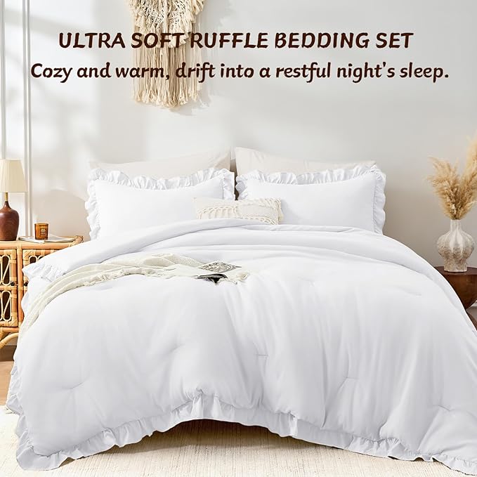 FUANNA Twin Comforter Set White, 2 Pieces Ruffle Twin Bed Set, Fluffy Twin - Image 5