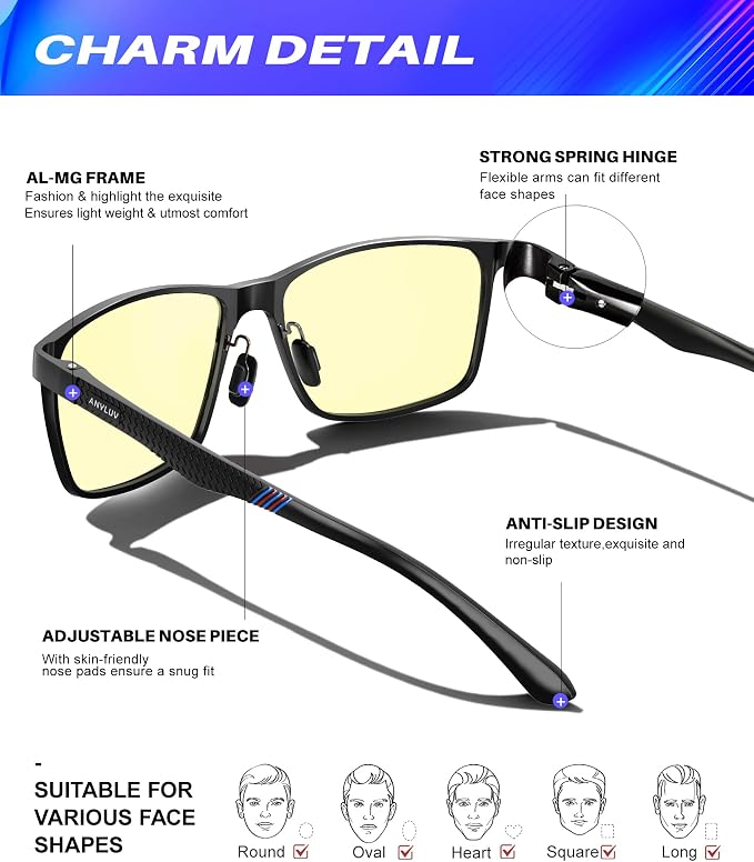 ANYLUV Blue Light Glasses Men, Relieve Eyestrain and Eye Protection, Al-Mg - Image 3
