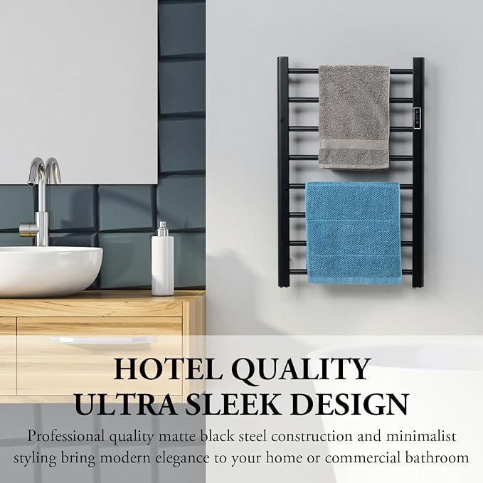 MyGift Hotel Series Matte Black Carbon Steel Towel Warmer Rack - Image 3