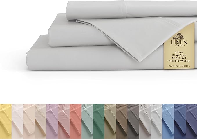 Linen Home 100% Cotton Percale King Size Sheets by LINENHOME