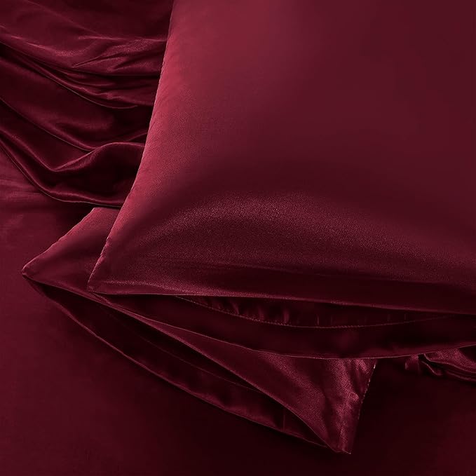 Aormenzy Satin Pillow Cases for Women Standard Size Set of 2, Burgundy Satin by Aormenzy