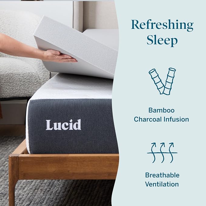 Lucid 3 Inch Bamboo Charcoal Infused Memory Foam Mattress Topper - Image 2