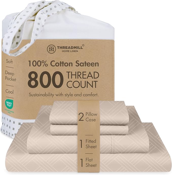 Threadmill Queen Sheet Set for Queen Mattresses | 800 Thread Count Jacquard by ThreadmillHomeLinen