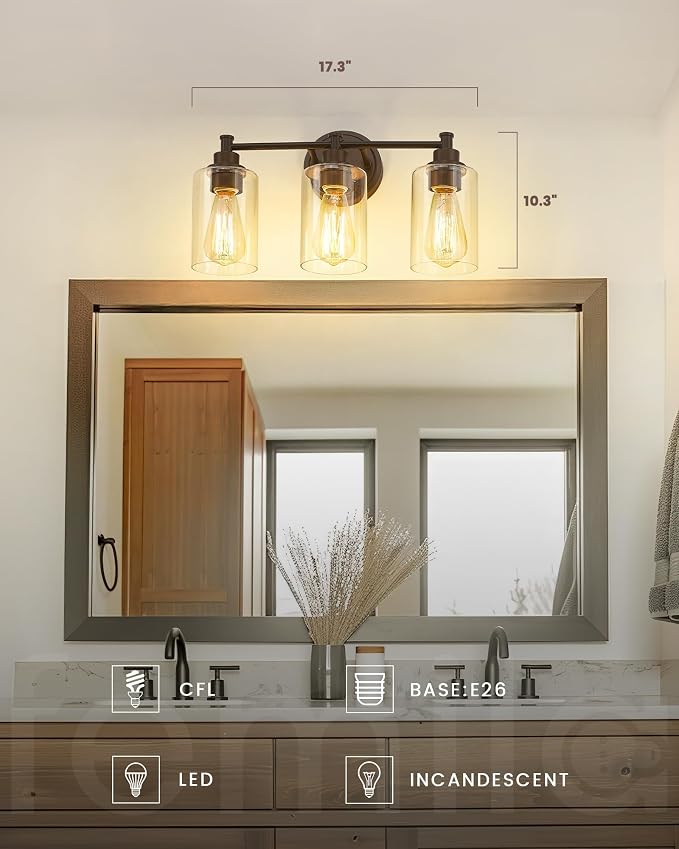 FEMILA 3-Light Vanity Light, Farmhouse Bathroom Light Fixtures, Metal Wall - Image 2