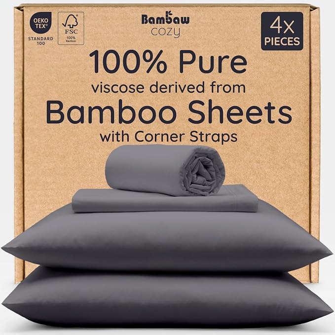 Bambaw 100% Viscose Derived from Bamboo Sheets Queen Size Set – 4pcs Cooling by Bambaw