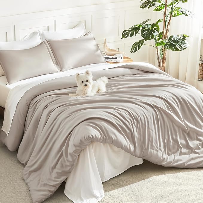Litanika Linen Grey Comforter Set King Size, 3 Pieces Lightweight Solid Bedding by Litanika