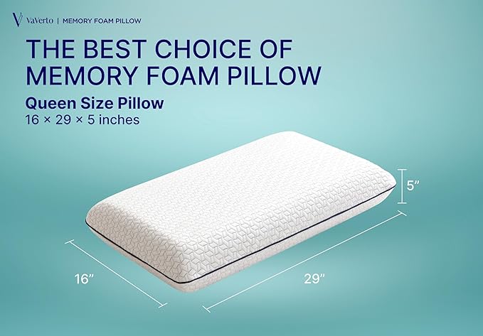 Vaverto Queen Memory Foam Pillow – Cooling Gel-Infused Firm Support - Image 7