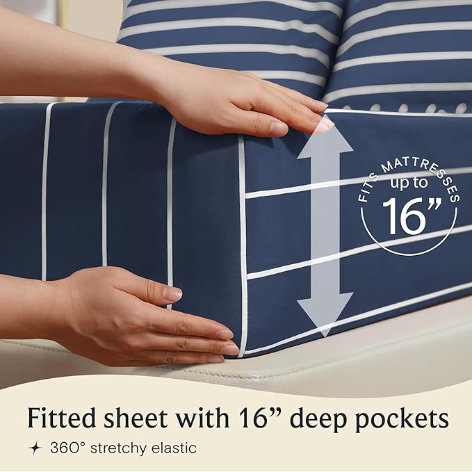 LuxClub Striped Sheets, Deep Pockets 18" Eco Friendly Wrinkle Free-Kids-Fitted - Image 5