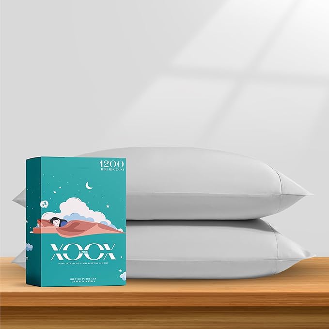 XOOX Linen 100% Egyptian Cotton Queen Pillow Cases Set of 2 by XOOXLinen