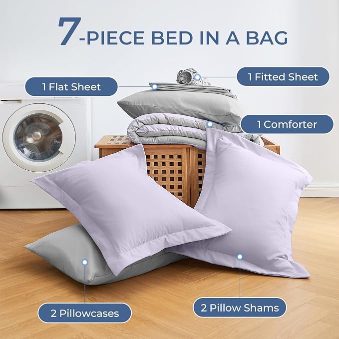 Sasttie Queen Comforter Set, 7 Pieces Bed in a Bag Queen, Complete Bedding Set - Image 6
