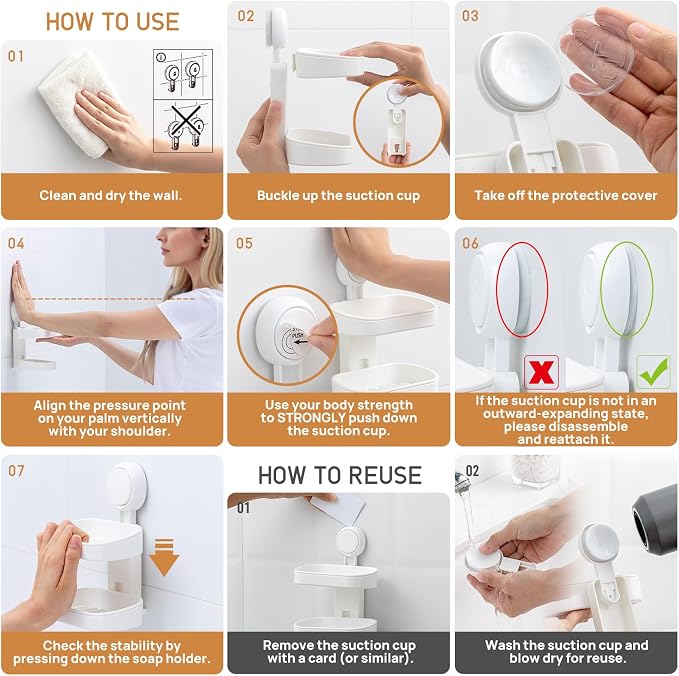 LEVERLOC Soap Dish Holder for Shower, Double Layer Suction Cup Wall Mounte Self - Image 6