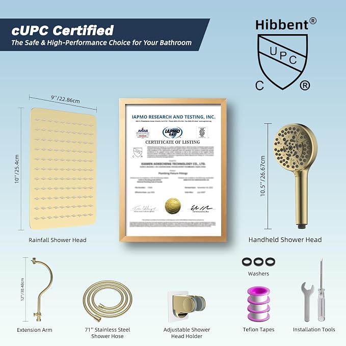 Hibbent All Metal CUPC Certified Shower Head, Handheld Showerhead Combo - Image 8