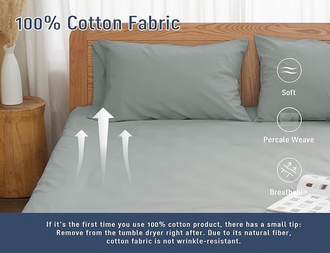 Pillow Cases, King Size Cotton Percale Weave Pillowcases, Pre-Shrunk Breathable - Image 4