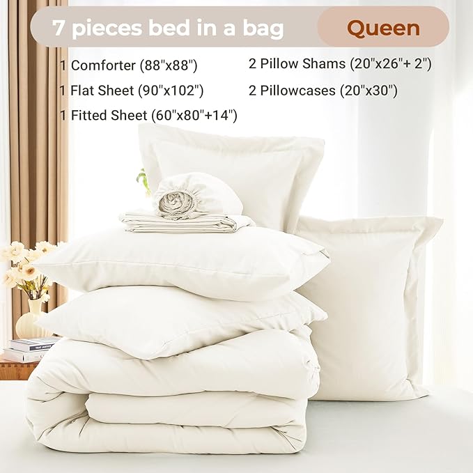 MUXHOMO 7 Pieces Queen Comforter Set, Soft Bed in a Bag Queen Size, All Season - Image 4