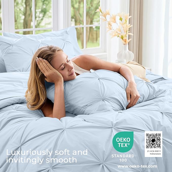 Sasttie King Size Comforter Set, 7-Piece Bed in a Bag, Pintuck Bedding Sets - Image 3