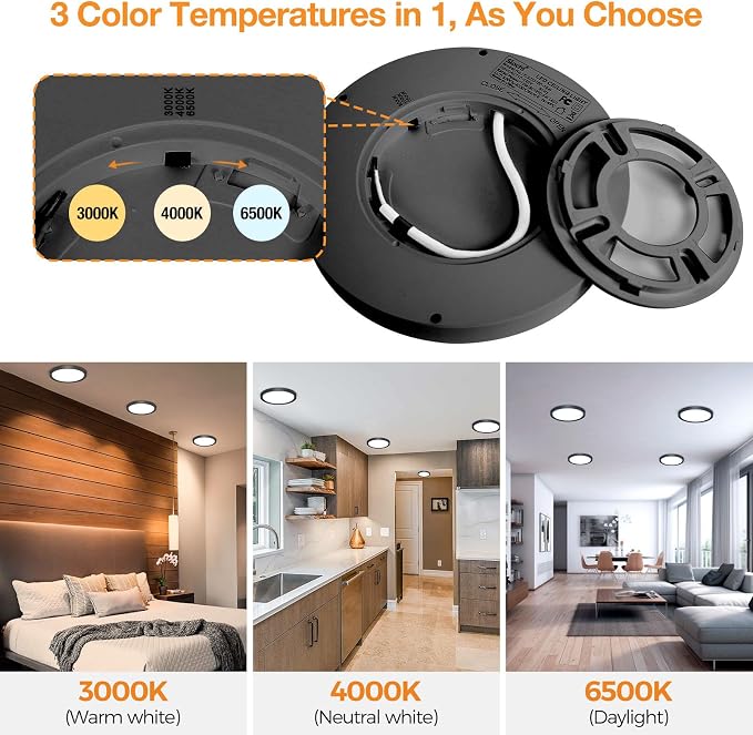8PACK LED Flush Mount Ceiling Light Fixture, 3000K-4000K-6500K & 100W - Image 3