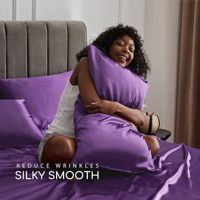 MR&HM Satin Bed Sheets, Queen Size Sheets Set - Image 3