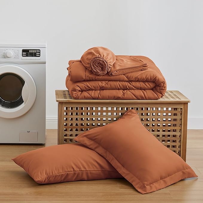 Love's cabin Twin XL Comforter Set Terracotta, 5 Pieces Twin XL Bed in a Bag - Image 6