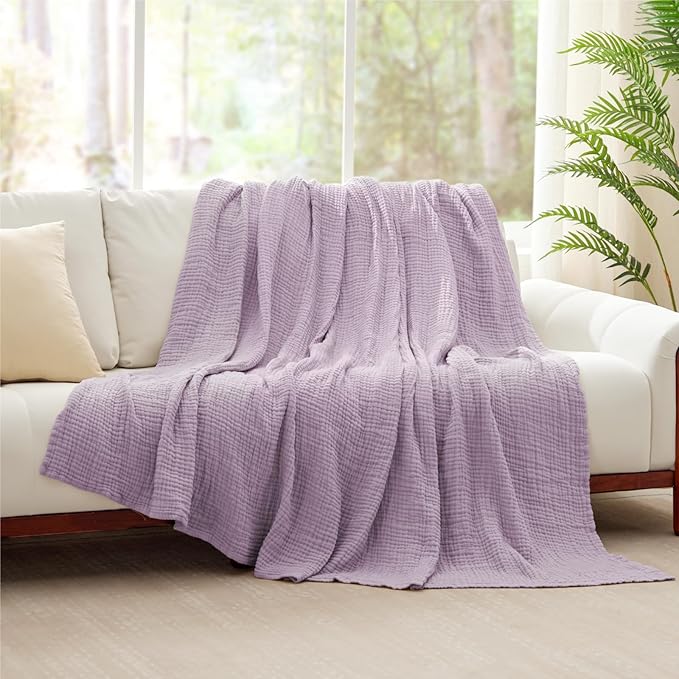 100% Cotton Muslin Blanket Queen 90" x 90", 6 Layers Breathable and Lightweight - Image 8