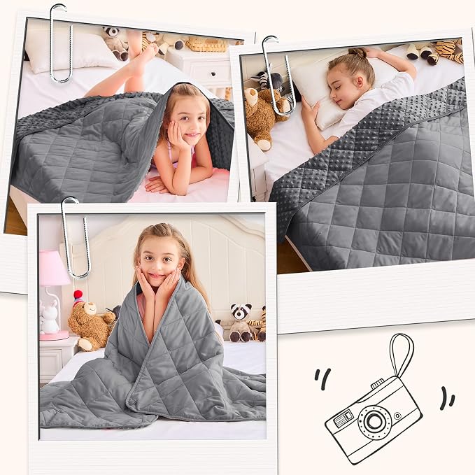 Grey Weighted Blanket Kids 10lbs, Breathable Cooling Minky Heavy Throw Blanket - Image 5