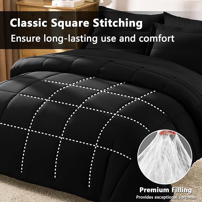 CozyLux Twin XL Comforter Set Black - Image 5