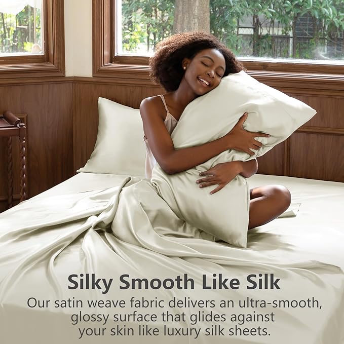 CozyLux Satin Sheets Queen Size Bed Set - Image 3
