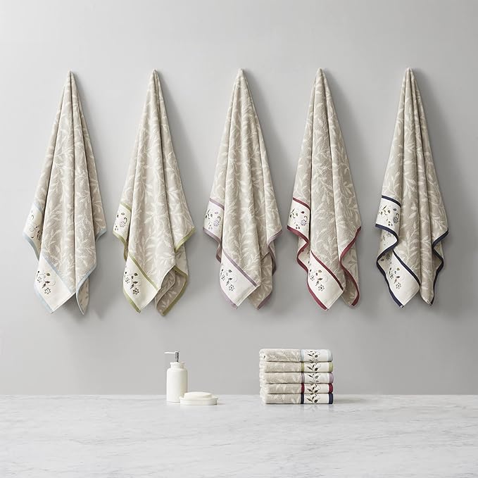 Madison Park Serene 100% Cotton Bath Towel Set Luxurious Floral Decorative - Image 5