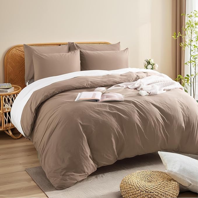 NEXHOME PRO 100% Washed Cotton Duvet Cover Full Size, Ogranic Natural Linen - Image 3