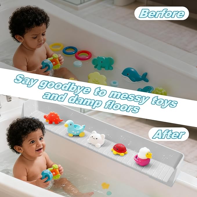 Bathtub Splash Guard for Kids, 2.6 FT Silicone Bathtub Play Shelf - Image 6