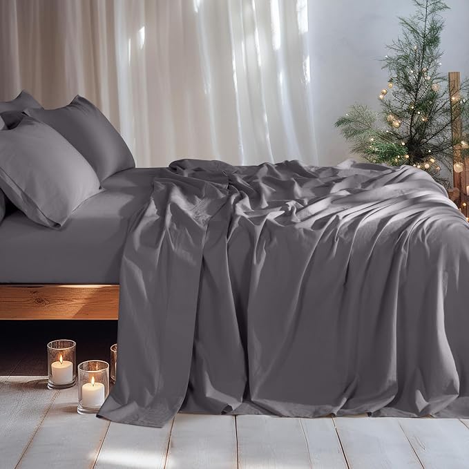 LBRO2M 100% Pure Linen Sheet Set Deep Pocket Up to 16" Bed Sheets Sets - Image 2