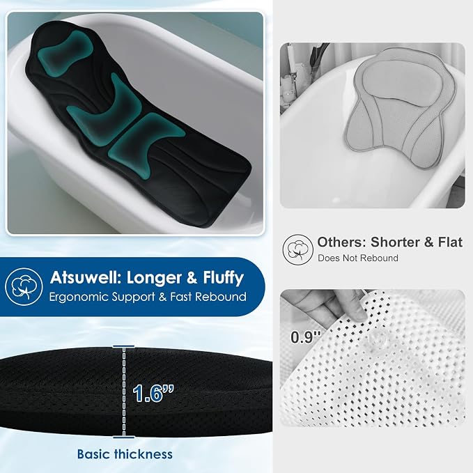 Atsuwell Full Body Bath Pillow for Bathtub, Ergonomic Bathtub Cushion for Neck - Image 6