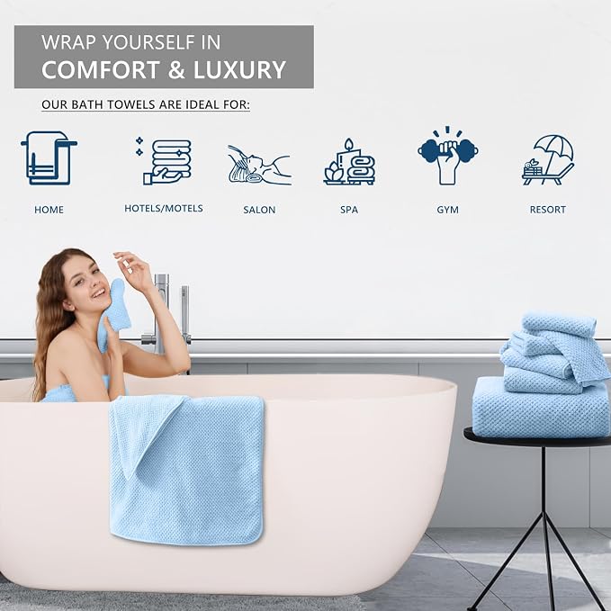 8 Piece Bathroom Towel Set Blue |2 Oversized Large Bath Towels Sheet, 2 Hand - Image 6