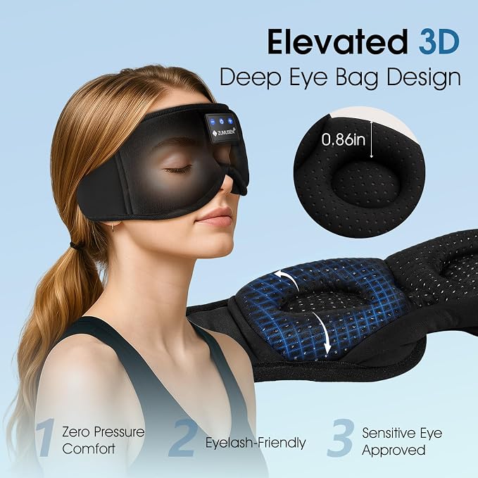 ZUMUSEN Bluetooth Sleep Headphones, 3D Wireless Music Eye Mask - Image 2