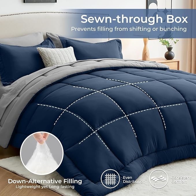 Sasttie Queen Comforter Set, 7 Pieces Bed in a Bag Queen, Complete Bedding Set - Image 3