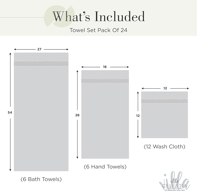 100% Cotton Bath Towel Set of 24-6 Bath Towels, 6 Hand Towels, 12 Wash Cloths - Image 2