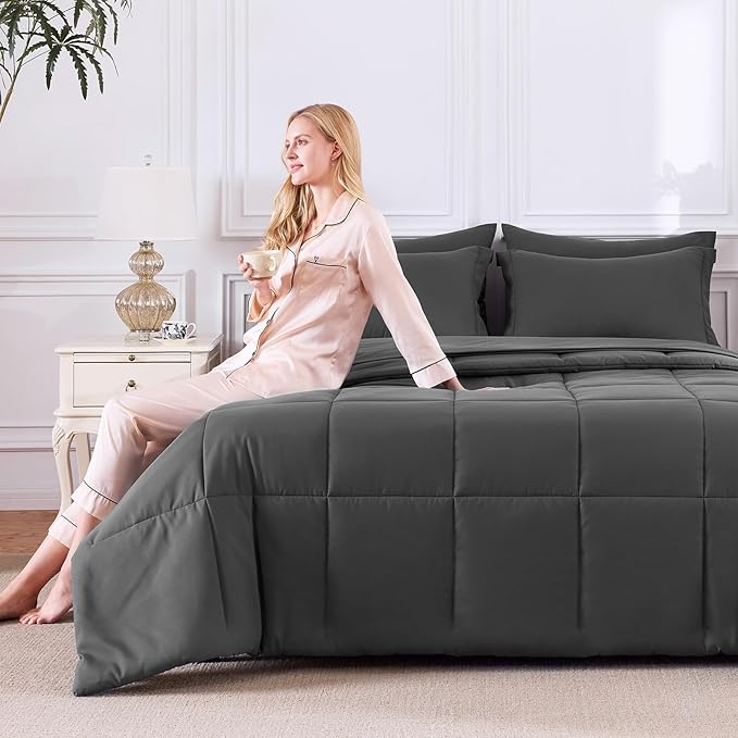 CozyLux King Size Comforter Set Dark Grey - Image 7