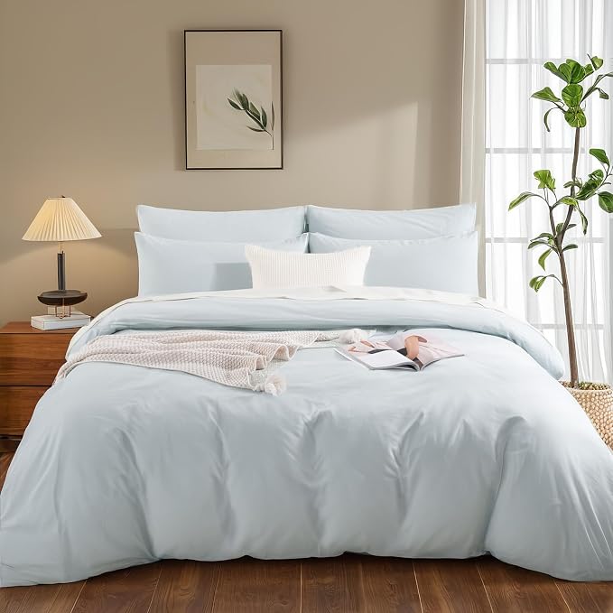 NEXHOME PRO Duvet Cover Set 100% Washed Cotton Full Size Linen Feel Textured - Image 3
