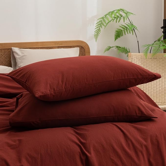 BESTOUCH Duvet Cover Set 100% Washed Cotton Linen Feel Super Soft Comfortable - Image 7