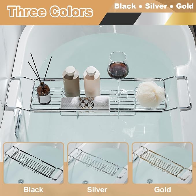 Stainless Steel Bathtub Caddy Tray, Expandable Bath Tub Table, Adjustable - Image 4