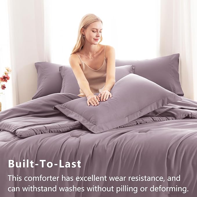 CozyLux Queen Comforter Set Dusty Purple, 7 Pieces Bed in a Bag Queen Comforter - Image 3